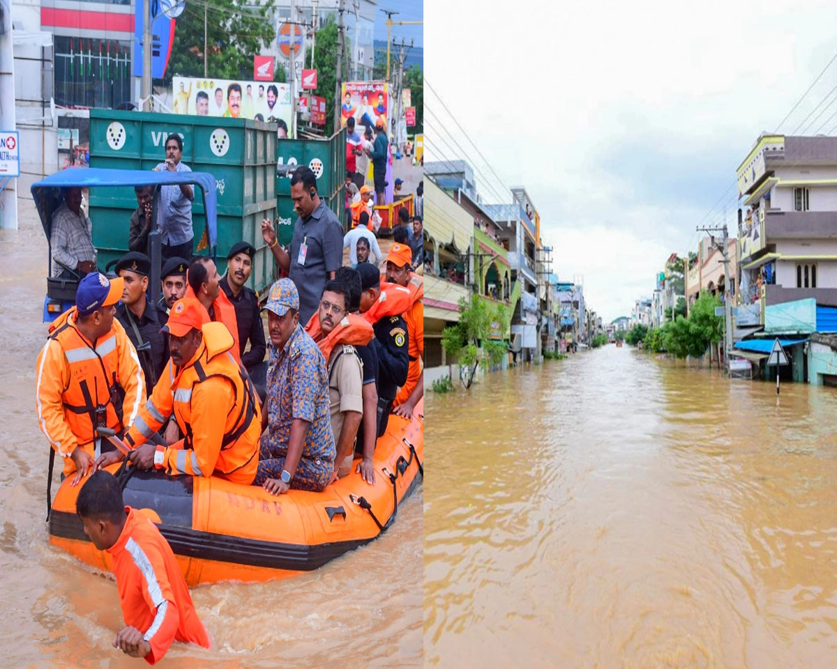 ആന്ധ്രയിലും തെലങ്കാനയിലും മഴക്കെടുതി രൂക്ഷം; 24 മരണം. റെയില്‍, റോഡ് ഗതാഗതം പൂര്‍ണമായി നിലച്ചു